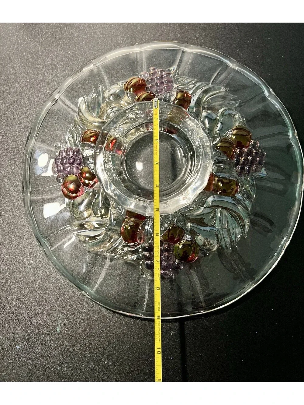 Indiana Glass 1960s Garland Della Robbia Fruit Wreath Clear Cake Platter, 13”